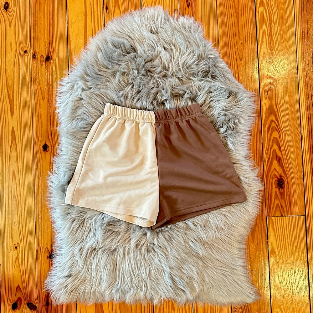 SHEIN Brown & Cream Color Block Athleisure Shorts